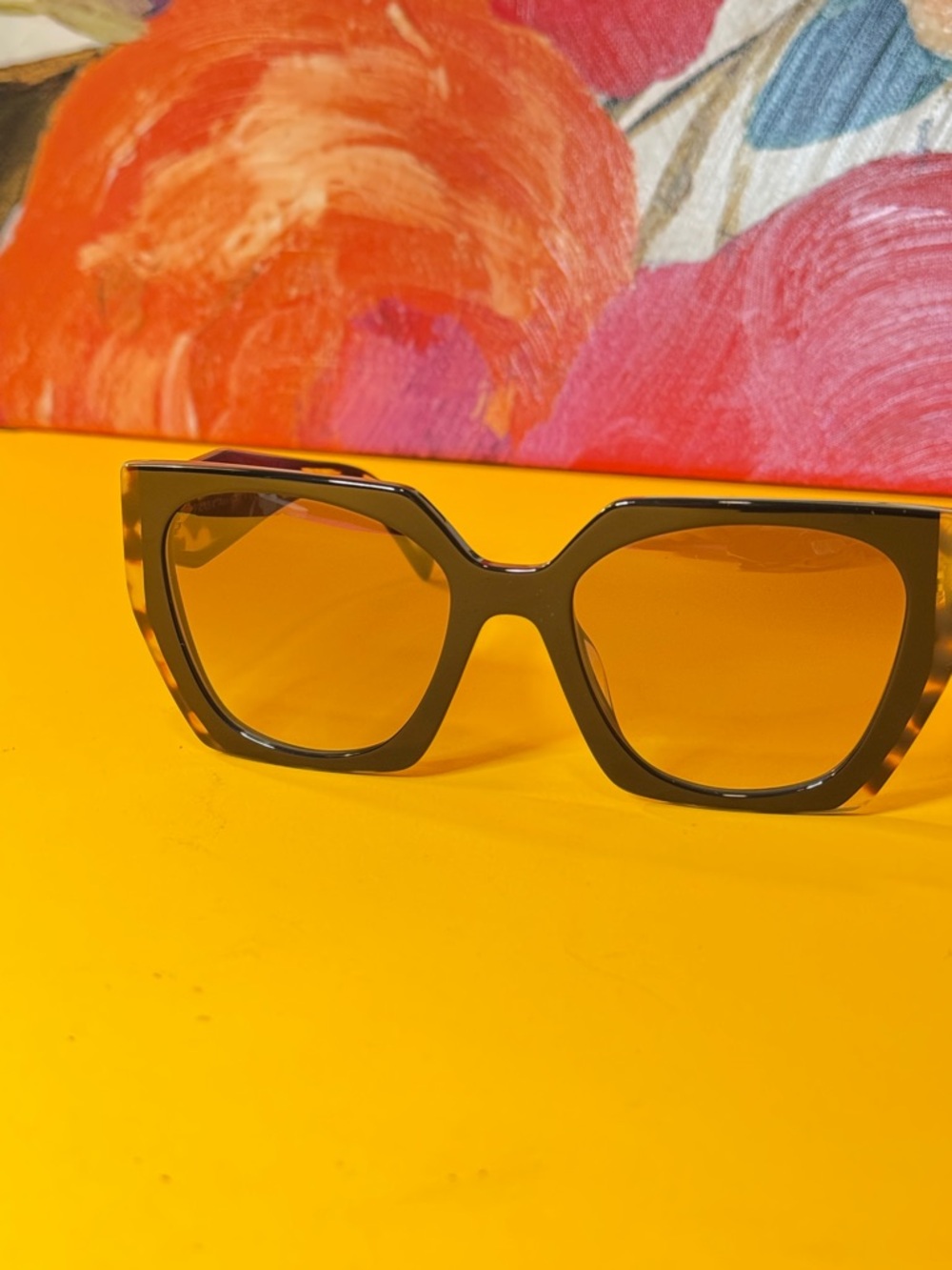Prada Sunglasses Tortoiseshell Oversized Square Sunglasses - Amber Lenses - Picture 2 of 13